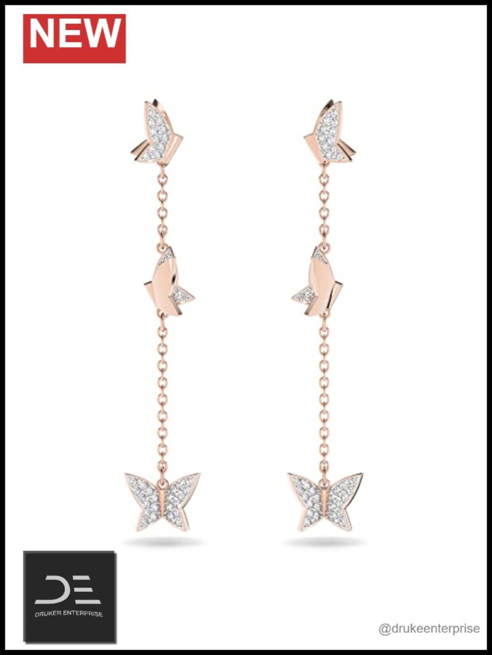 Drop Butterfly Pavé Earrings Rose-gold Tone Plated Dangle Pierced